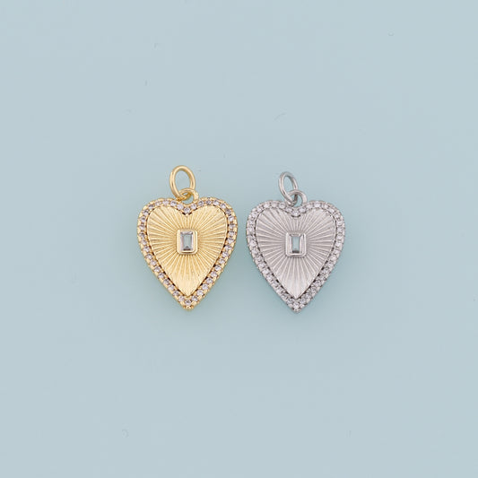 18K Gold Filled Heart Pendant,CZ Heart Charm Bracelet Necklace for DIY Jewelry Making Supply