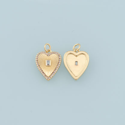 18K Gold Filled Heart Pendant,CZ Heart Charm Bracelet Necklace for DIY Jewelry Making Supply