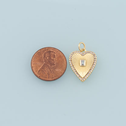 18K Gold Filled Heart Pendant,CZ Heart Charm Bracelet Necklace for DIY Jewelry Making Supply