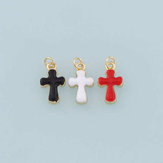 Gold Cross Charms,18K Gold Filled Enamel Cross Pendant,Protect Religious Charm Bracelet Necklace for DIY Jewelry Making Supply