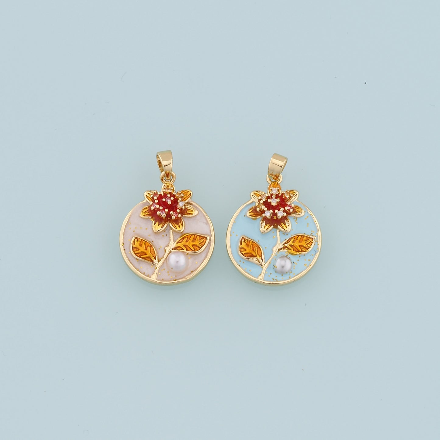Gold Flower Charms,18K Gold Filled Flower Pendant,Enamel Flower Charm Bracelet Necklace for DIY Jewelry Making Supply