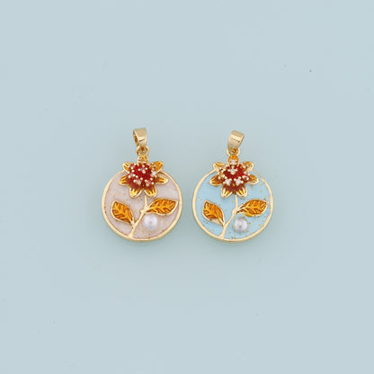 Gold Flower Charms,18K Gold Filled Flower Pendant,Enamel Flower Charm Bracelet Necklace for DIY Jewelry Making Supply