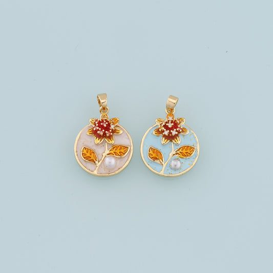Gold Flower Charms,18K Gold Filled Flower Pendant,Enamel Flower Charm Bracelet Necklace for DIY Jewelry Making Supply