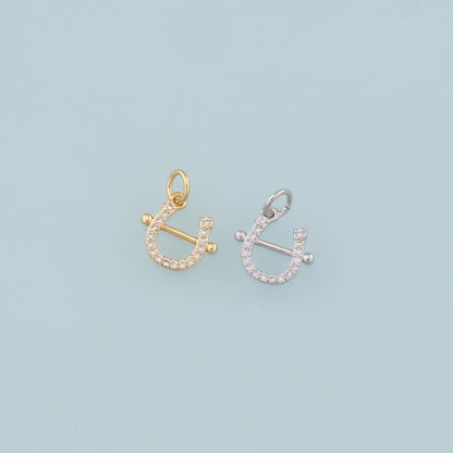 Gold Horseshoe Charms,18K Gold Filled CZ Horseshoe Pendant,Horseshoe Charm Bracelet Necklace for DIY Jewelry Making Supply