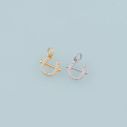 Gold Horseshoe Charms,18K Gold Filled CZ Horseshoe Pendant,Horseshoe Charm Bracelet Necklace for DIY Jewelry Making Supply