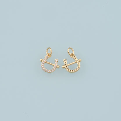 Gold Horseshoe Charms,18K Gold Filled CZ Horseshoe Pendant,Horseshoe Charm Bracelet Necklace for DIY Jewelry Making Supply