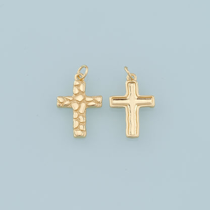 Gold Cross Charms,18K Gold Filled Cross Flower Pendant,Religion Charm Bracelet Necklace for DIY Jewelry Making Supply