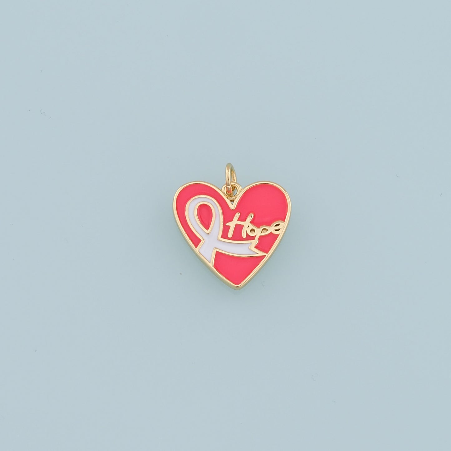 Gold Heart Charms,18K Gold Filled Enamel Ribbon Pendant,Hope Charm Bracelet Necklace for DIY Jewelry Making Supply