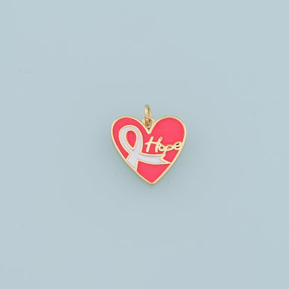 Gold Heart Charms,18K Gold Filled Enamel Ribbon Pendant,Hope Charm Bracelet Necklace for DIY Jewelry Making Supply