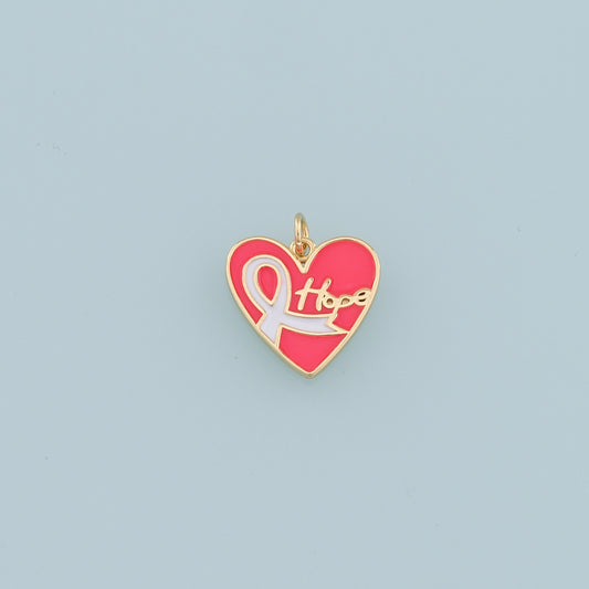Gold Heart Charms,18K Gold Filled Enamel Ribbon Pendant,Hope Charm Bracelet Necklace for DIY Jewelry Making Supply