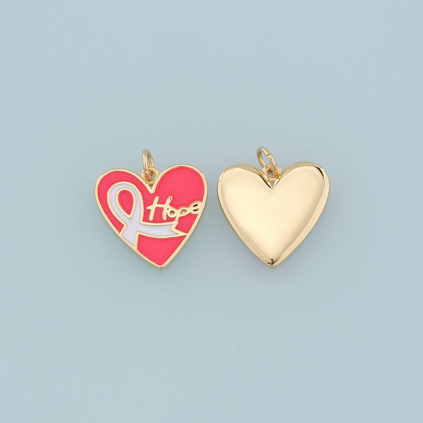 Gold Heart Charms,18K Gold Filled Enamel Ribbon Pendant,Hope Charm Bracelet Necklace for DIY Jewelry Making Supply