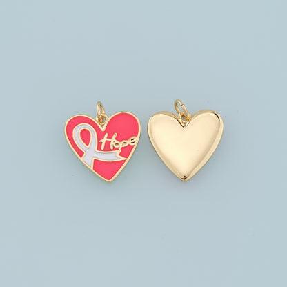 Gold Heart Charms,18K Gold Filled Enamel Ribbon Pendant,Hope Charm Bracelet Necklace for DIY Jewelry Making Supply