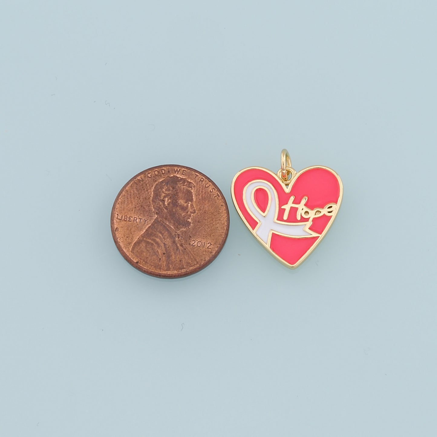 Gold Heart Charms,18K Gold Filled Enamel Ribbon Pendant,Hope Charm Bracelet Necklace for DIY Jewelry Making Supply