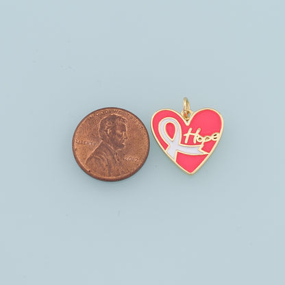 Gold Heart Charms,18K Gold Filled Enamel Ribbon Pendant,Hope Charm Bracelet Necklace for DIY Jewelry Making Supply