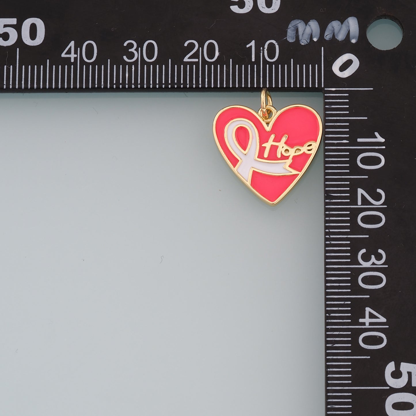 Gold Heart Charms,18K Gold Filled Enamel Ribbon Pendant,Hope Charm Bracelet Necklace for DIY Jewelry Making Supply