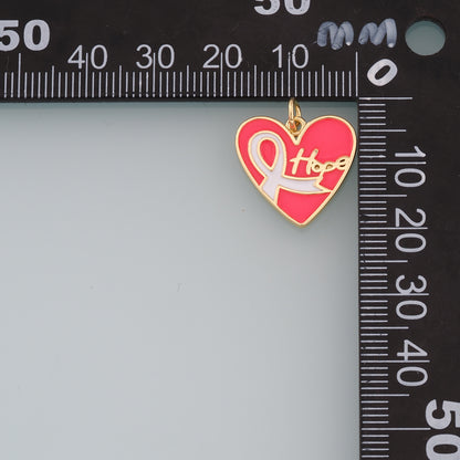 Gold Heart Charms,18K Gold Filled Enamel Ribbon Pendant,Hope Charm Bracelet Necklace for DIY Jewelry Making Supply