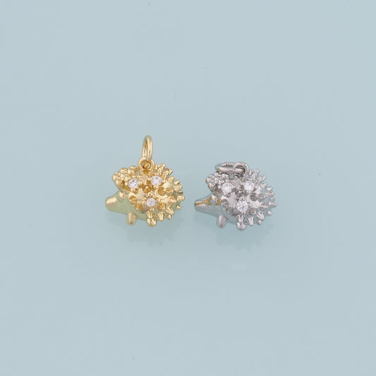 Gold Hedgehog Charms,18K Gold Filled Hedgehog Pendant,CZ Animal Charm Bracelet Necklace for DIY Jewelry Making Supply