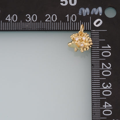 Gold Hedgehog Charms,18K Gold Filled Hedgehog Pendant,CZ Animal Charm Bracelet Necklace for DIY Jewelry Making Supply