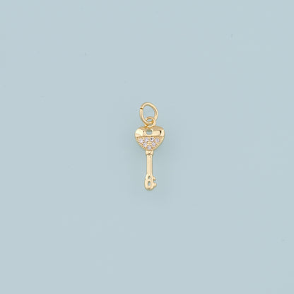 Gold Heart Key Charms,18K Gold Filled Key Pendant,Key Charm Bracelet Necklace for DIY Jewelry Making Supply