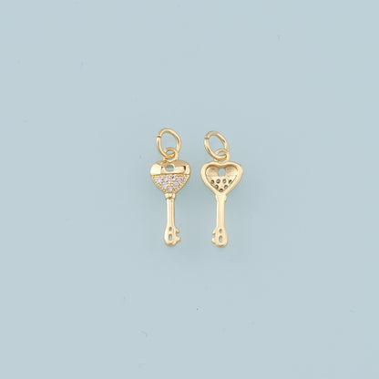 Gold Heart Key Charms,18K Gold Filled Key Pendant,Key Charm Bracelet Necklace for DIY Jewelry Making Supply