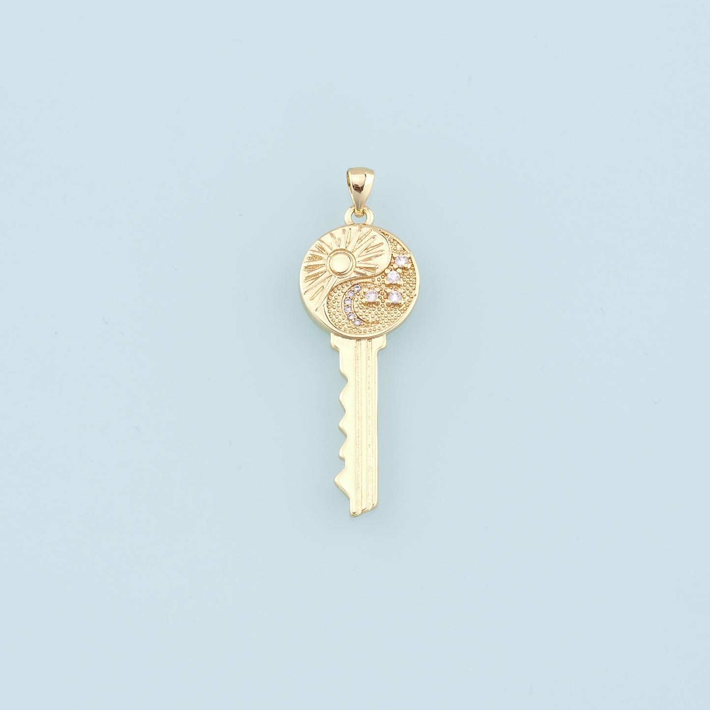 Gold Sun Moon key Charms,18K Gold Filled Key Pendant,Star key Charm Bracelet Necklace for DIY Jewelry Making Supply