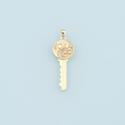 Gold Sun Moon key Charms,18K Gold Filled Key Pendant,Star key Charm Bracelet Necklace for DIY Jewelry Making Supply