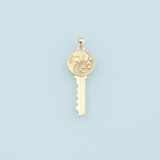 Gold Sun Moon key Charms,18K Gold Filled Key Pendant,Star key Charm Bracelet Necklace for DIY Jewelry Making Supply