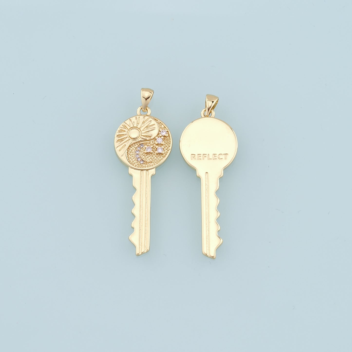 Gold Sun Moon key Charms,18K Gold Filled Key Pendant,Star key Charm Bracelet Necklace for DIY Jewelry Making Supply