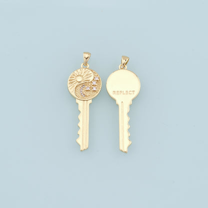 Gold Sun Moon key Charms,18K Gold Filled Key Pendant,Star key Charm Bracelet Necklace for DIY Jewelry Making Supply