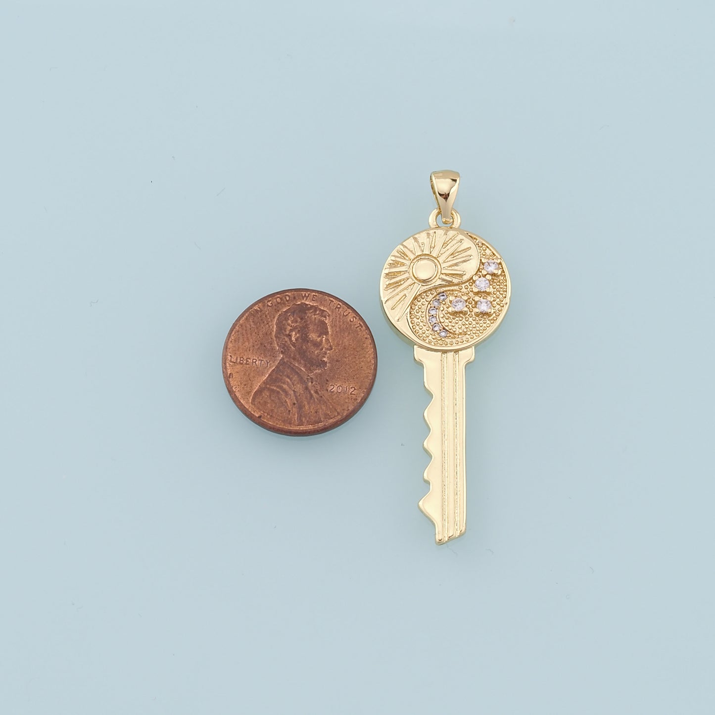 Gold Sun Moon key Charms,18K Gold Filled Key Pendant,Star key Charm Bracelet Necklace for DIY Jewelry Making Supply