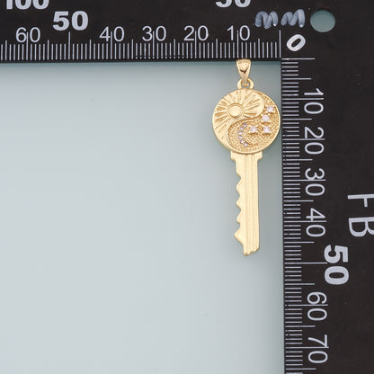 Gold Sun Moon key Charms,18K Gold Filled Key Pendant,Star key Charm Bracelet Necklace for DIY Jewelry Making Supply
