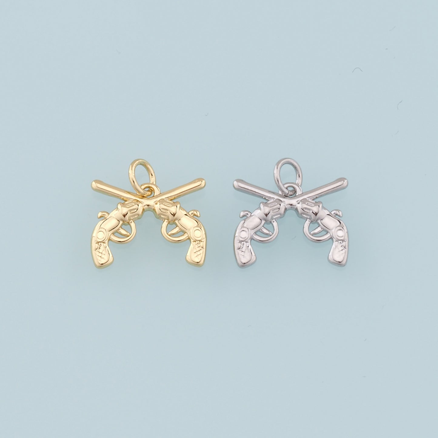 Gold Double Gun Charms,18K Gold Filled Gun Pendant,Gun Charm Bracelet Necklace for DIY Jewelry Making Supply