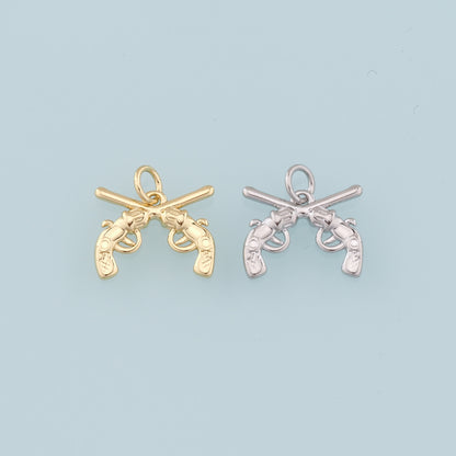 Gold Double Gun Charms,18K Gold Filled Gun Pendant,Gun Charm Bracelet Necklace for DIY Jewelry Making Supply