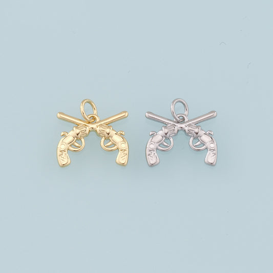 Gold Double Gun Charms,18K Gold Filled Gun Pendant,Gun Charm Bracelet Necklace for DIY Jewelry Making Supply