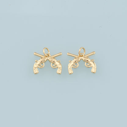 Gold Double Gun Charms,18K Gold Filled Gun Pendant,Gun Charm Bracelet Necklace for DIY Jewelry Making Supply