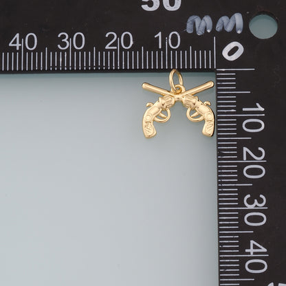 Gold Double Gun Charms,18K Gold Filled Gun Pendant,Gun Charm Bracelet Necklace for DIY Jewelry Making Supply