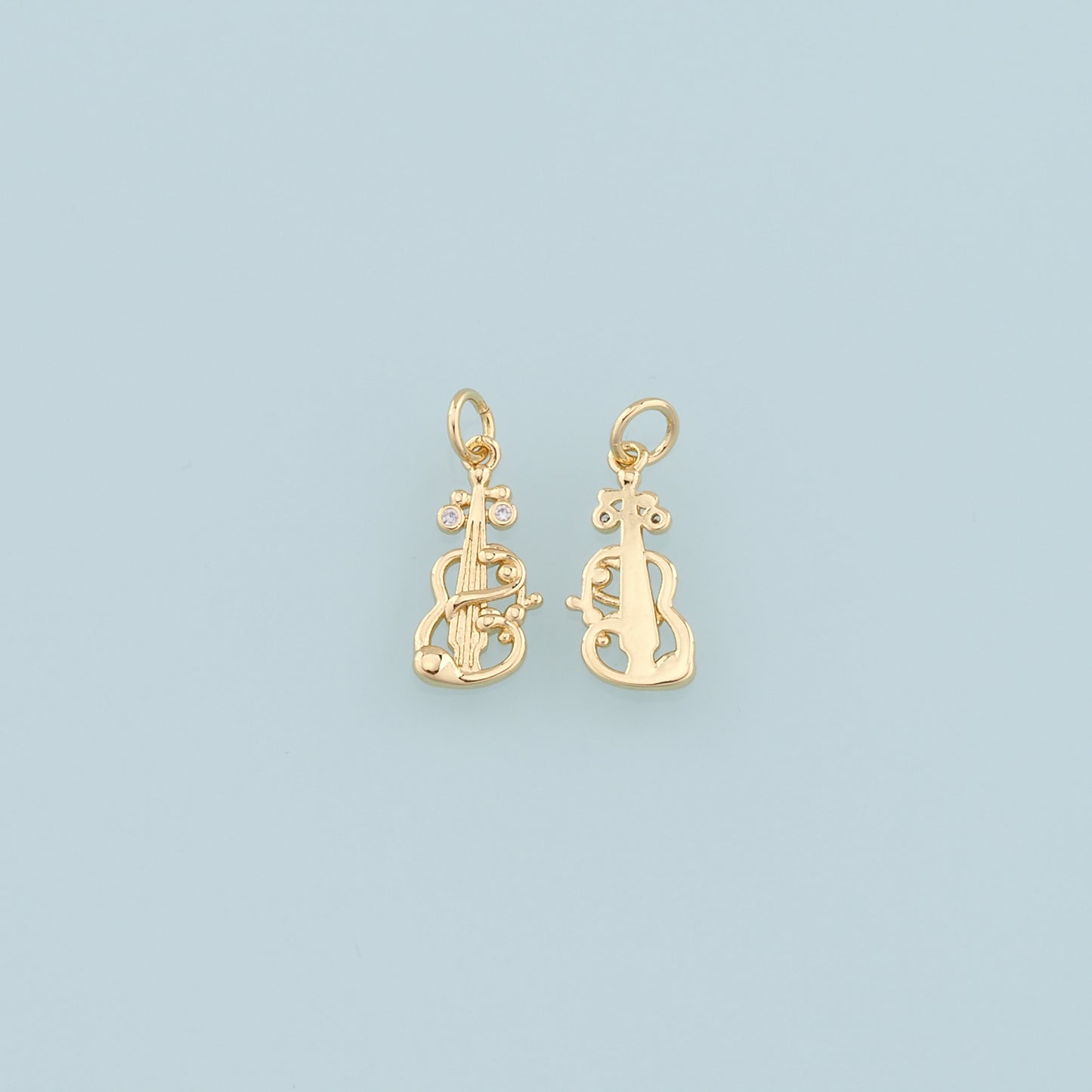 Gold Guitar Charms,18K Gold Filled CZ Micro Pave Guitar Pendant,Music Charm Bracelet Necklace for DIY Jewelry Making Supply