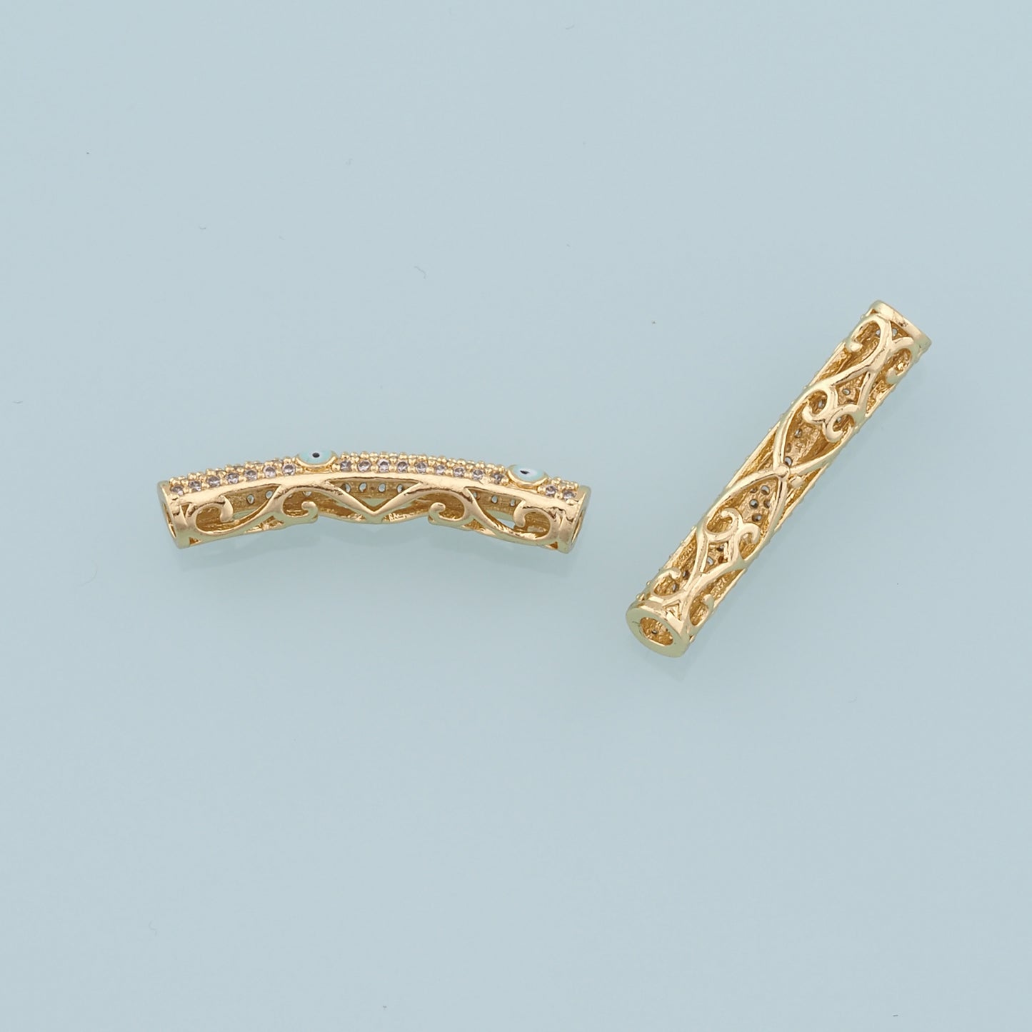 Gold Tube Bead Charms,18K Gold Filled Evil Eye spacer beads Bracelet Necklace for DIY Jewelry Making Supply