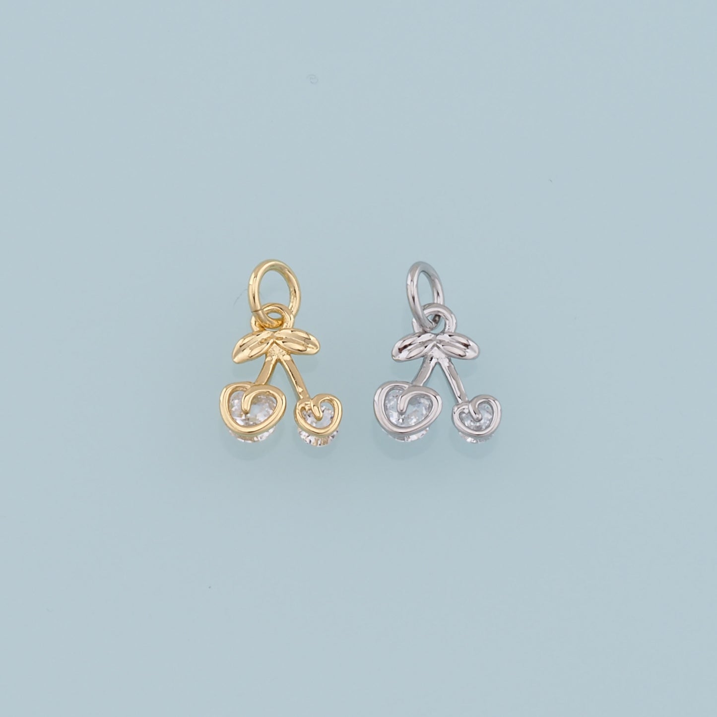 Gold Cherry Charms,18K Gold Filled Cherry Pendant,Fruit Charm Bracelet Necklace for DIY Jewelry Making Supply