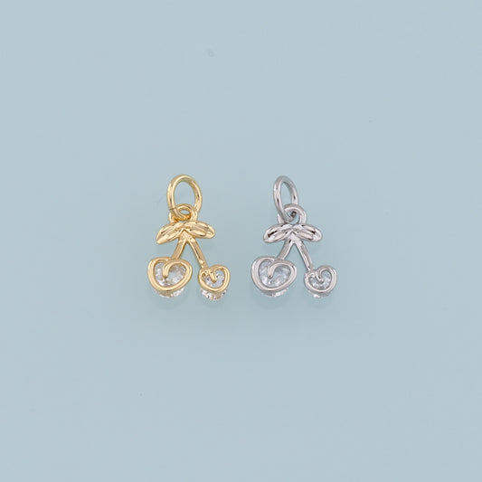 Gold Cherry Charms,18K Gold Filled Cherry Pendant,Fruit Charm Bracelet Necklace for DIY Jewelry Making Supply
