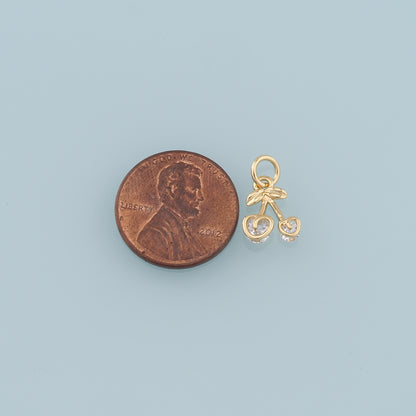 Gold Cherry Charms,18K Gold Filled Cherry Pendant,Fruit Charm Bracelet Necklace for DIY Jewelry Making Supply