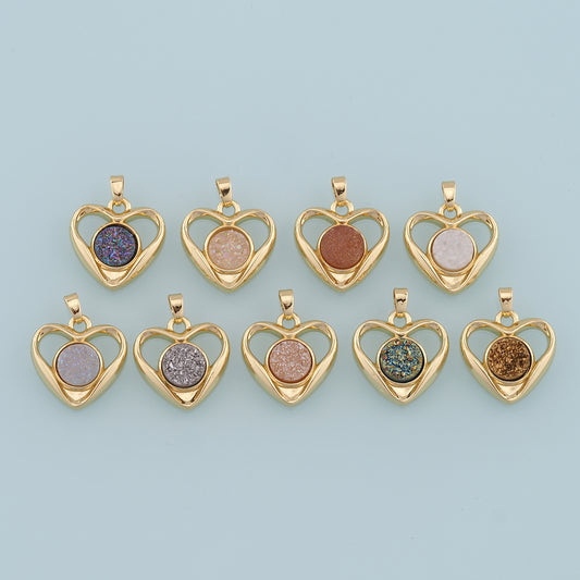 Gold Heart Gem Charms,18K Gold Filled Heart Pendant,Heart Charm Bracelet Necklace for DIY Jewelry Making Supply