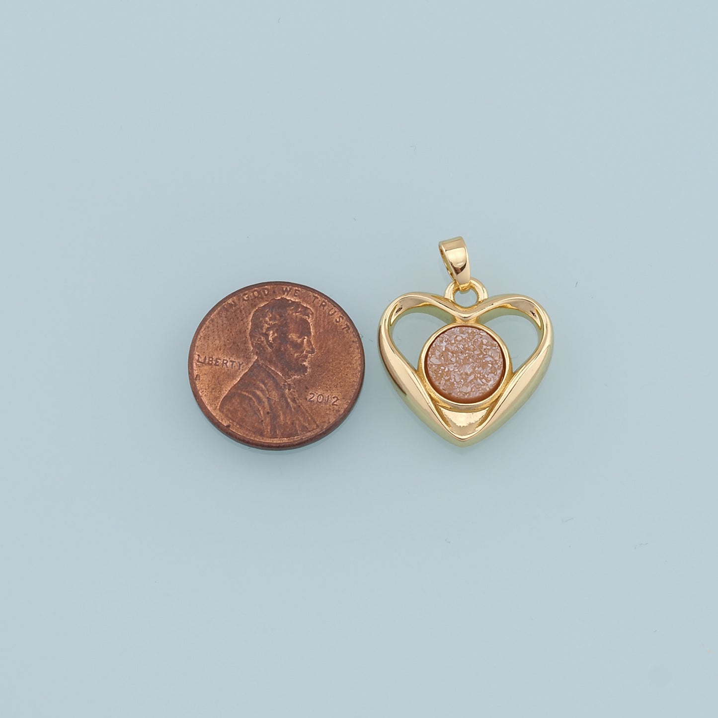 Gold Heart Gem Charms,18K Gold Filled Heart Pendant,Heart Charm Bracelet Necklace for DIY Jewelry Making Supply