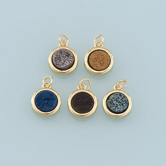 Gold Round Gem Charms,18K Gold Filled Round Pendant,Gem Charm Bracelet Necklace for DIY Jewelry Making Supply