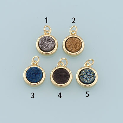 Gold Round Gem Charms,18K Gold Filled Round Pendant,Gem Charm Bracelet Necklace for DIY Jewelry Making Supply