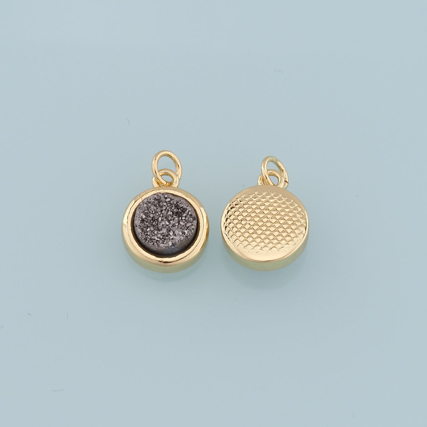 Gold Round Gem Charms,18K Gold Filled Round Pendant,Gem Charm Bracelet Necklace for DIY Jewelry Making Supply