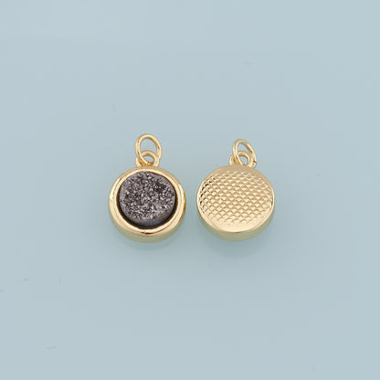 Gold Round Gem Charms,18K Gold Filled Round Pendant,Gem Charm Bracelet Necklace for DIY Jewelry Making Supply