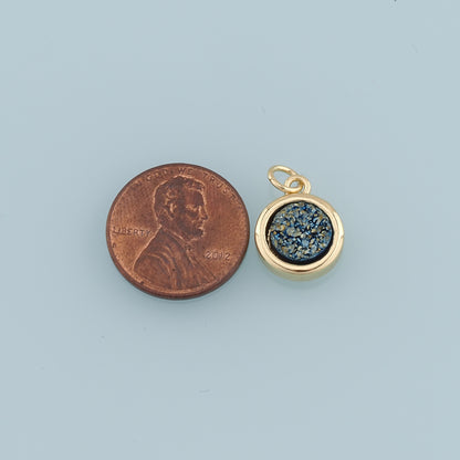 Gold Round Gem Charms,18K Gold Filled Round Pendant,Gem Charm Bracelet Necklace for DIY Jewelry Making Supply