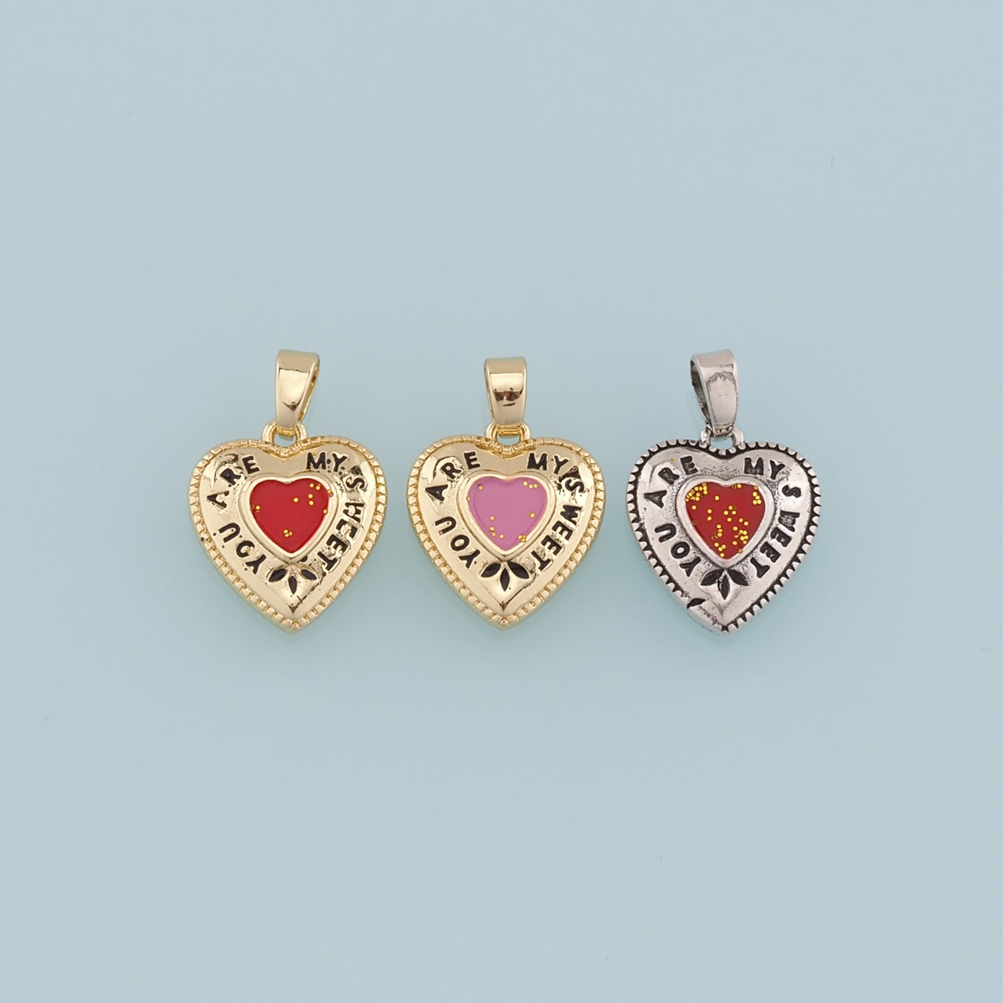 Gold Heart Charms,18K Gold Filled Heart Pendant,Enamel Heart Charm Bracelet Necklace for DIY Jewelry Making Supply