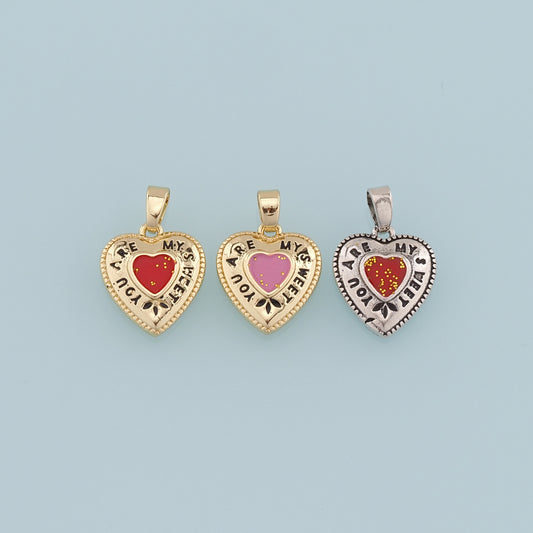 Gold Heart Charms,18K Gold Filled Heart Pendant,Enamel Heart Charm Bracelet Necklace for DIY Jewelry Making Supply